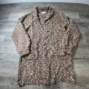 Davis & Dani Cardigan Womens L Brown Multi Popcorn Knit Open Front Shawl Sweater